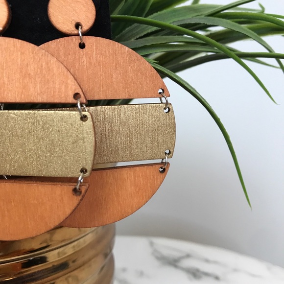 ‼️ Painted Wood Circle Drop Earrings Boho Style - Picture 6 of 8